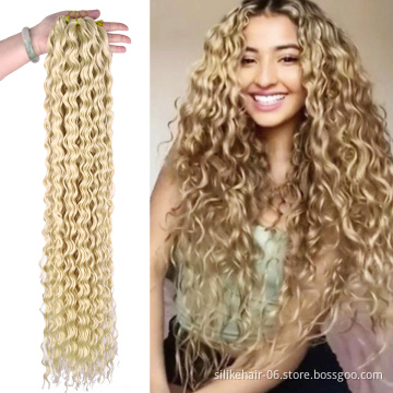 Water Wave Hair 32 inches Long Corn Curly Ombre Blonde Braids Hair Deep Wavy Bulk Crochet Braiding Synthetic Hair Extensions